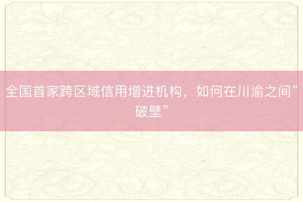 全国首家跨区域信用增进机构，如何在川渝之间“破壁”