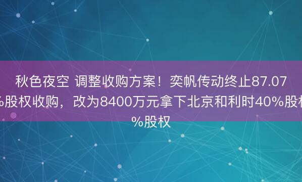 秋色夜空 调整收购方案！奕帆传动终止87.07%股权收购，改为8400万元拿下北京和利时40%股权