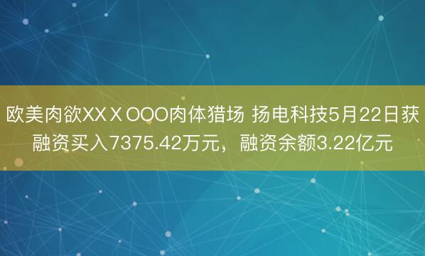 欧美肉欲XXⅩOOO肉体猎场 扬电科技5月22日获融资买入7375.42万元，融资余额3.22亿元