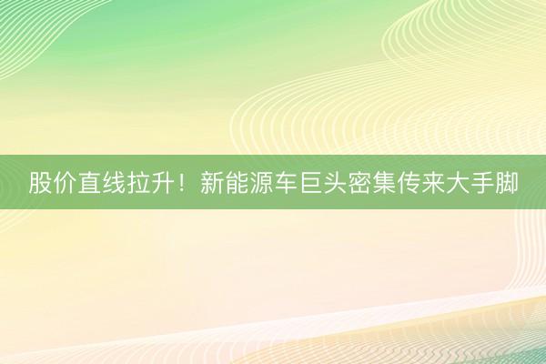 股价直线拉升！新能源车巨头密集传来大手脚