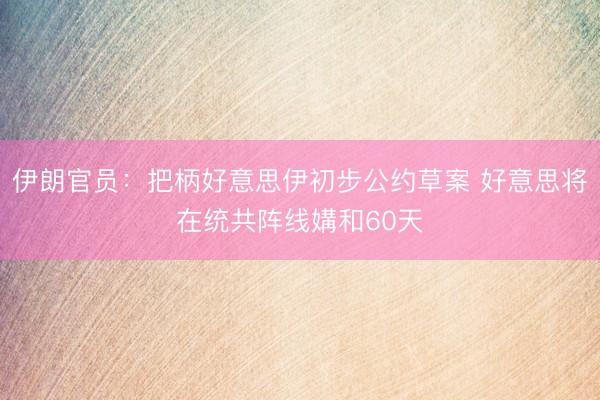 伊朗官员：把柄好意思伊初步公约草案 好意思将在统共阵线媾和60天