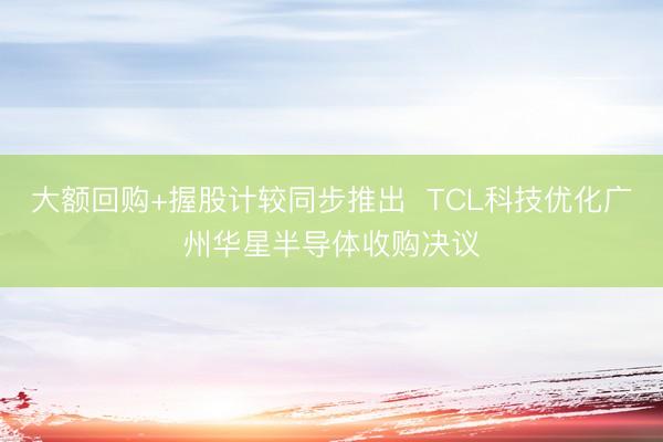 大额回购+握股计较同步推出  TCL科技优化广州华星半导体收购决议