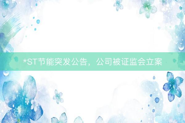 *ST节能突发公告，公司被证监会立案