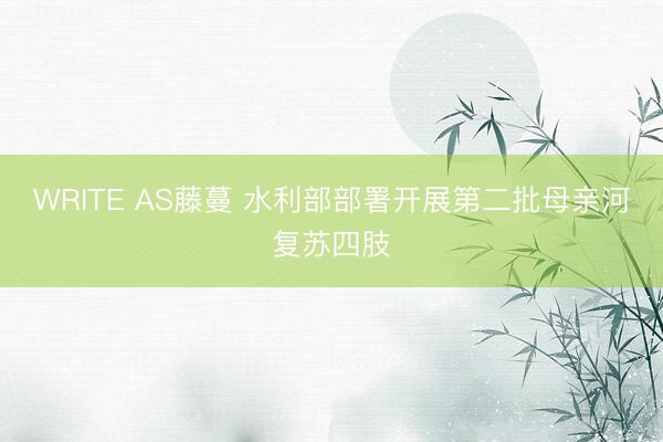 WRITE AS藤蔓 水利部部署开展第二批母亲河复苏四肢