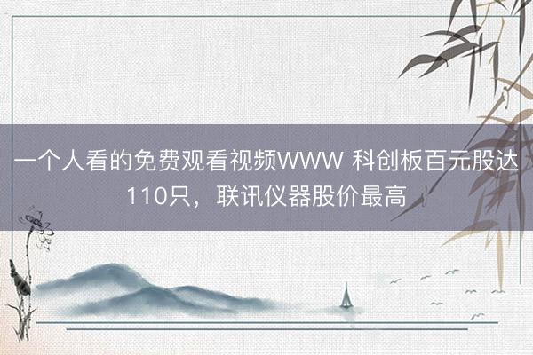 一个人看的免费观看视频WWW 科创板百元股达110只，联讯仪器股价最高
