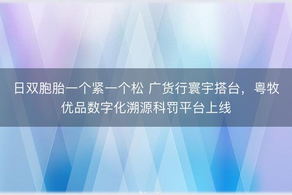 日双胞胎一个紧一个松 广货行寰宇搭台，粤牧优品数字化溯源科罚平台上线