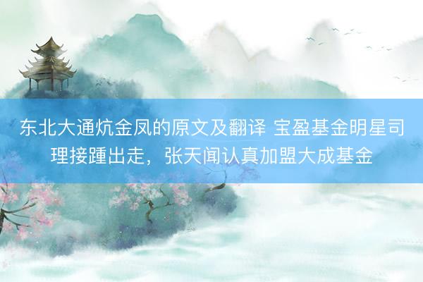 东北大通炕金凤的原文及翻译 宝盈基金明星司理接踵出走,张天闻认真加盟大成基金