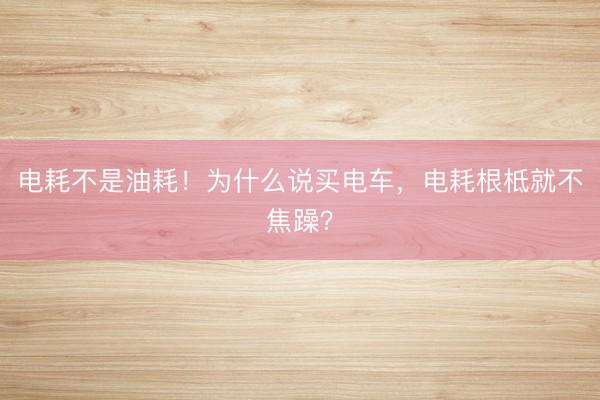 电耗不是油耗！为什么说买电车，电耗根柢就不焦躁？